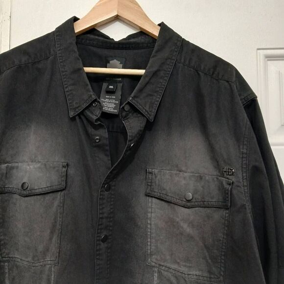 Harley Davidson mens 3xl burnout off black snap button durable shirt longsleeve - Picture 3 of 6
